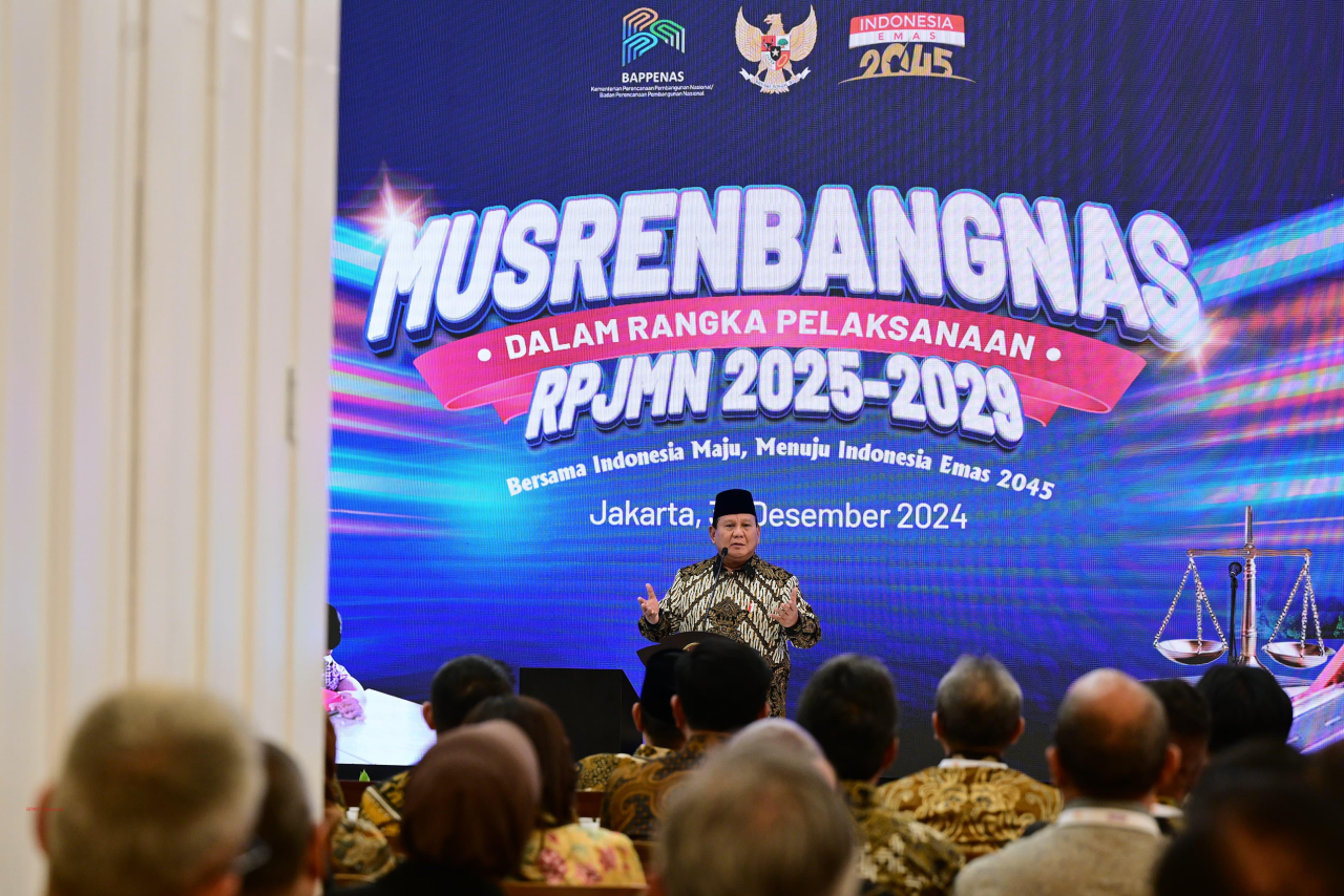 Presiden RI Prabowo Subianto menghadiri kegiatan Musrenbangnas Dalam rangka pelaksanaan RPJMN 2025-2029 di Jakarta. (Foto : Sekretariat Negara)