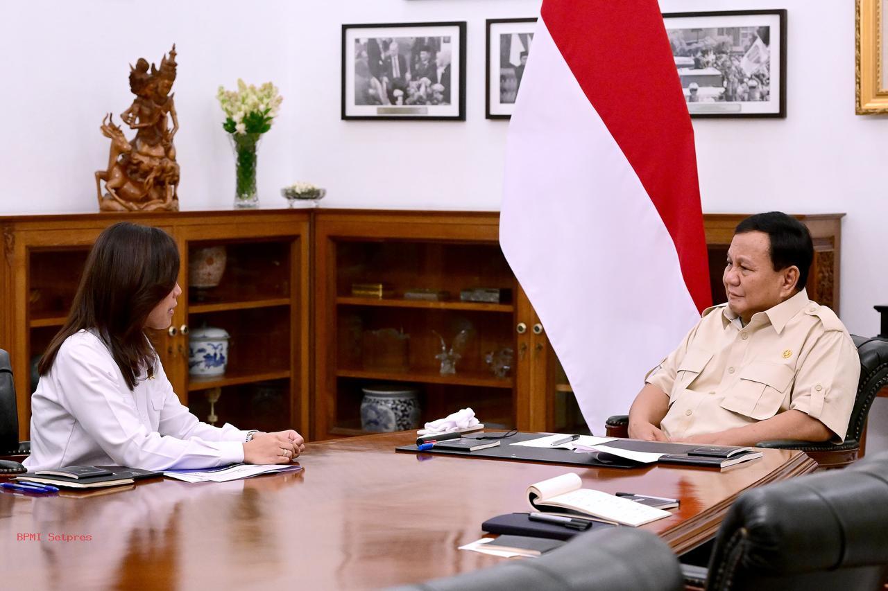 Pertemuan Menteri Komunikasi dan Digital (Menkomdigi) Meutya Hafid dengan Presiden RI Prabowo Subianto di Istana Merdeka, Jakarta Pusat. (Foto : Kementerian Sekretariat Negara/istimewa).
