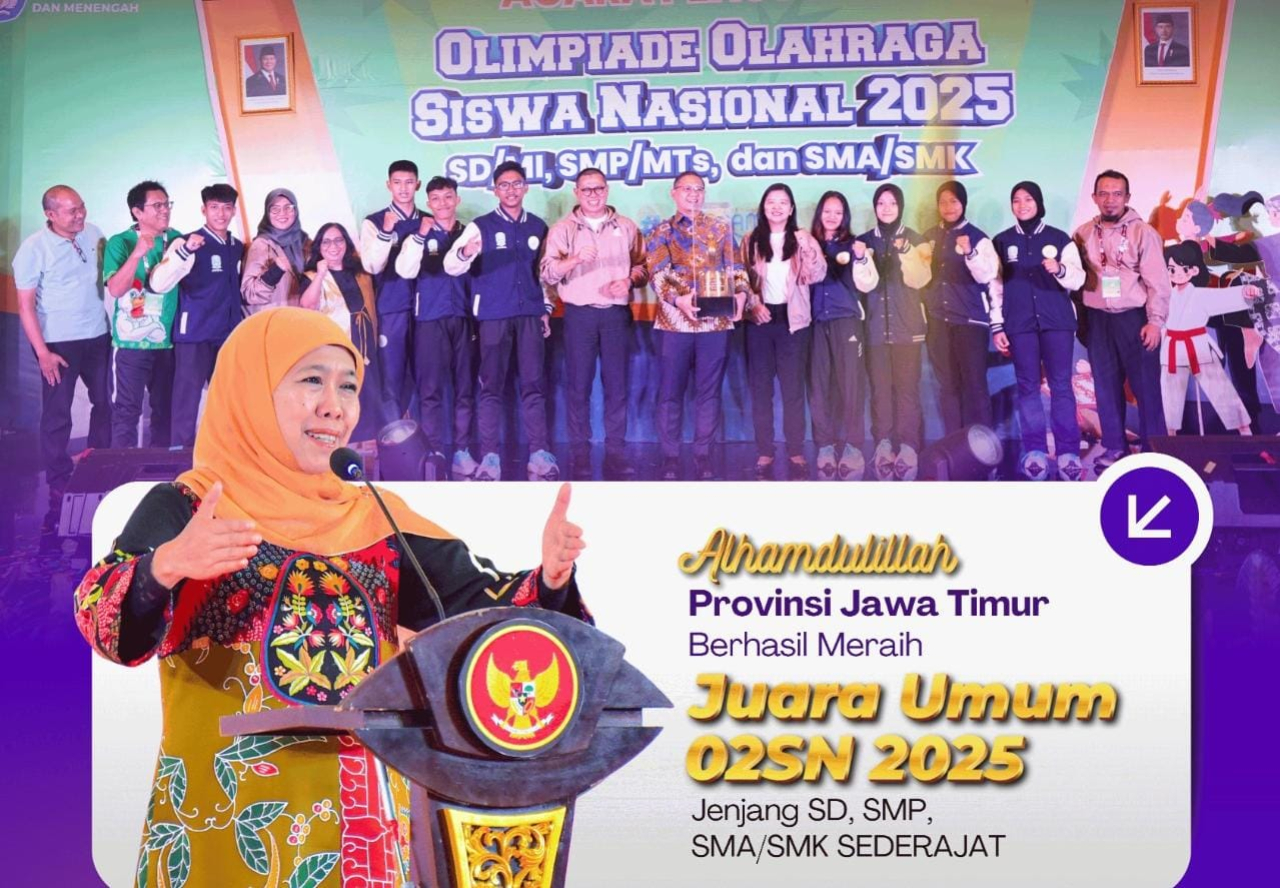 Jatim Raih Juara Umum O2SN, Gubernur Khofifah: Ekosistem Pendidikan dan Olahraga Jatim Terbaik di Indonesia. (Foto: Adpim for kabarhit)