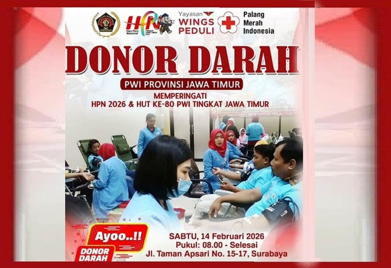 Rangkaian HPN 2026 PWI Jawa Timur Kembali Gelar Donor Darah