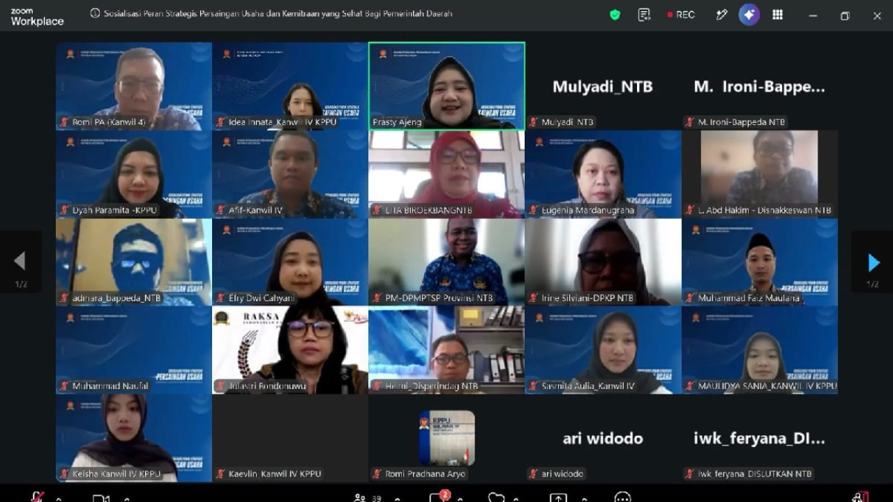 KPPU bersama Pemerintah Provinsi NTB mengikuti sosialisasi penguatan kebijakan persaingan usaha dan kemitraan yang sehat secara daring.